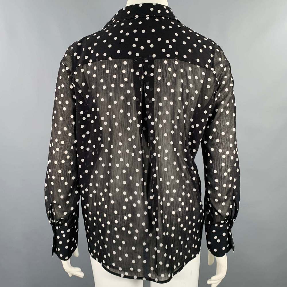 L'AGENCE Black White Polyester Polka Dot Open Collar Shirt - Picture 3 of 7